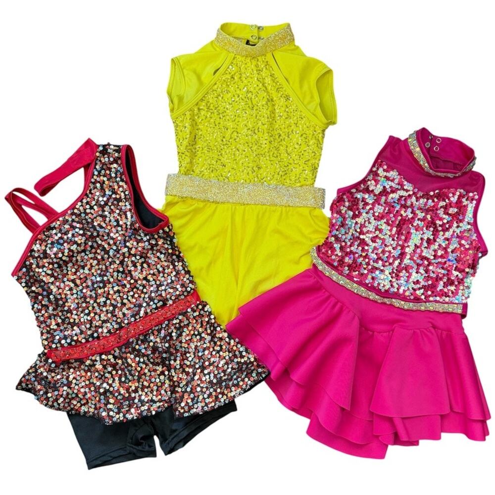 Lot of 3 Weissman Kid Dance Costumes Size MC 7/8 Dress Up Clothes Sequin Sparkle
